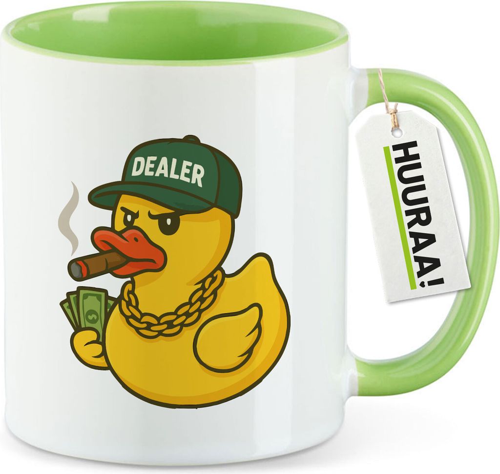Huuraa Kaffeetasse Quietscheente Dealer Gummiente Händler 330ml Grün Keramik Kaffeebecher Geschenkidee