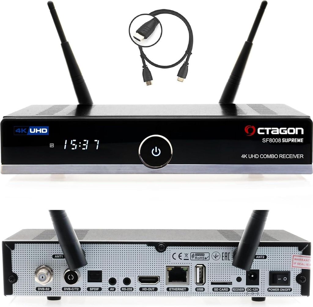 Octagon SF8008 UHD 4K Supreme Combo Receiver, Sat- Kabel- & DVB-T2 Receiver