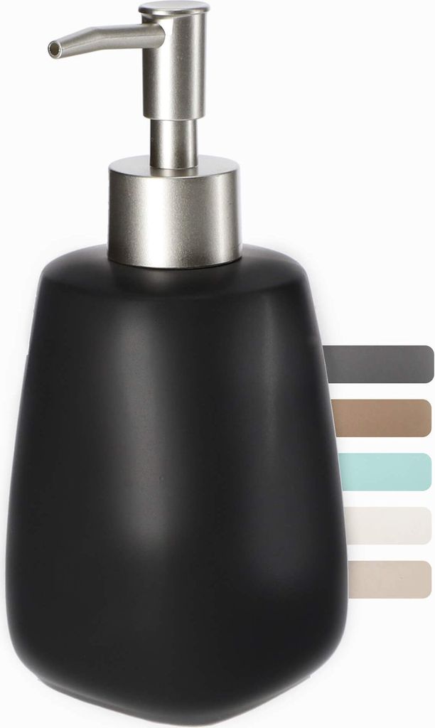 KADAX Keramik Seifenspender mit Pumpe für Bad, Küche "Palmi", 400ml, Schwarz, 1 Stück