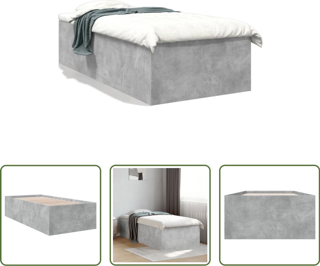 The Living Store Bettgestell Betongrau 75x190 cm Holzwerkstoff