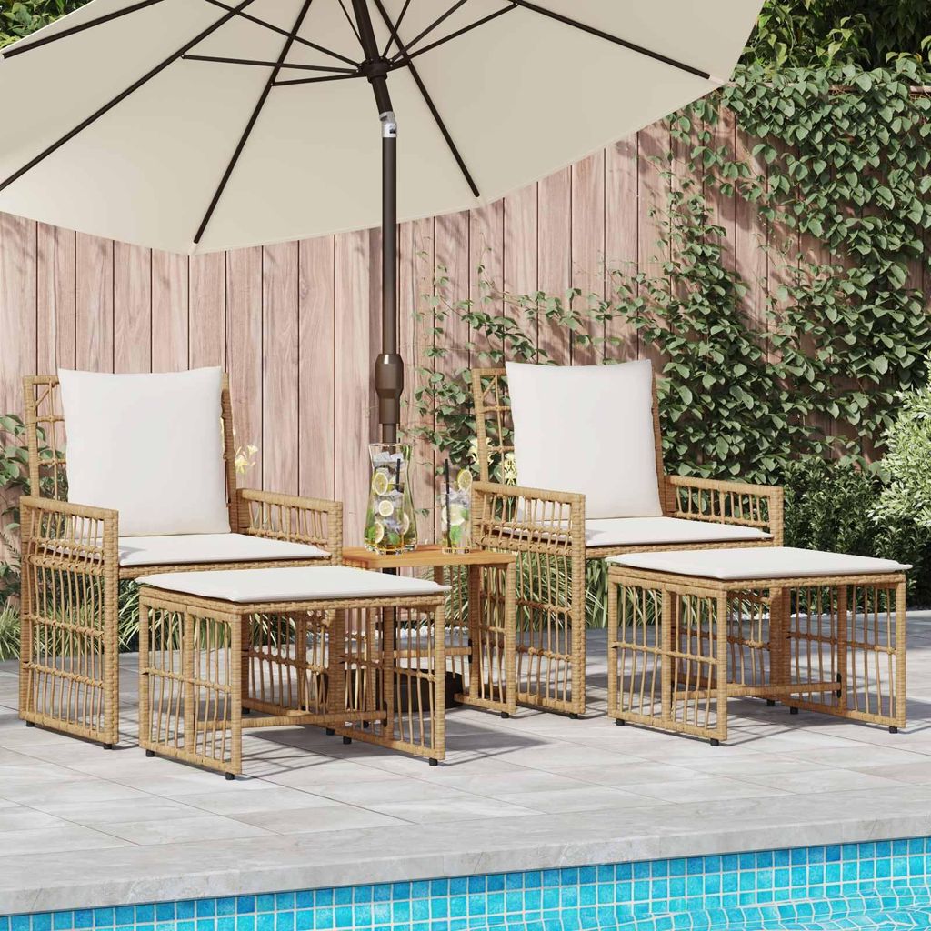 "Neues Produkt" Gartenmöbel Set mit Kissen - 5 pcs - CLORIS - Natürlich und Cremweiß - Sitzgruppe V2835