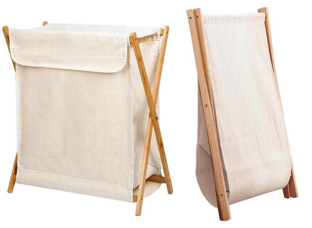 Wäschekorb - Bambus Leinen Wäschesammler - Für Badezimmer - Mit Kleiderständer - Faltbar - Beige