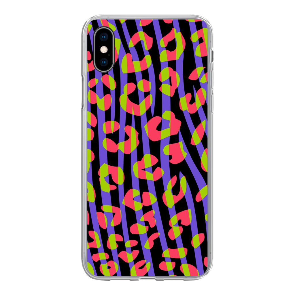 MuchoWow Handyhülle Schutzhülle Hülle für iPhone Xs Pantherdruck - Zebra - Neon Silikon Softcase Handy Hülle - Handytasche