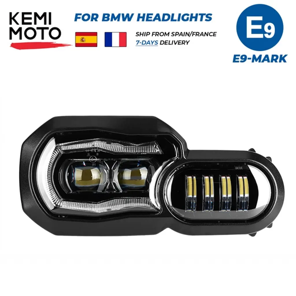 Optique de phare moto LED complet homologué E avec boîtier noir mat