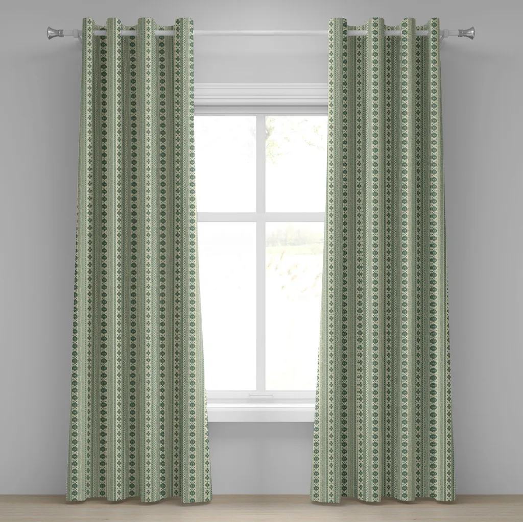 ABAKUHAUS Rideau à œillets aztèque vert et beige pour salon 280x175 cm