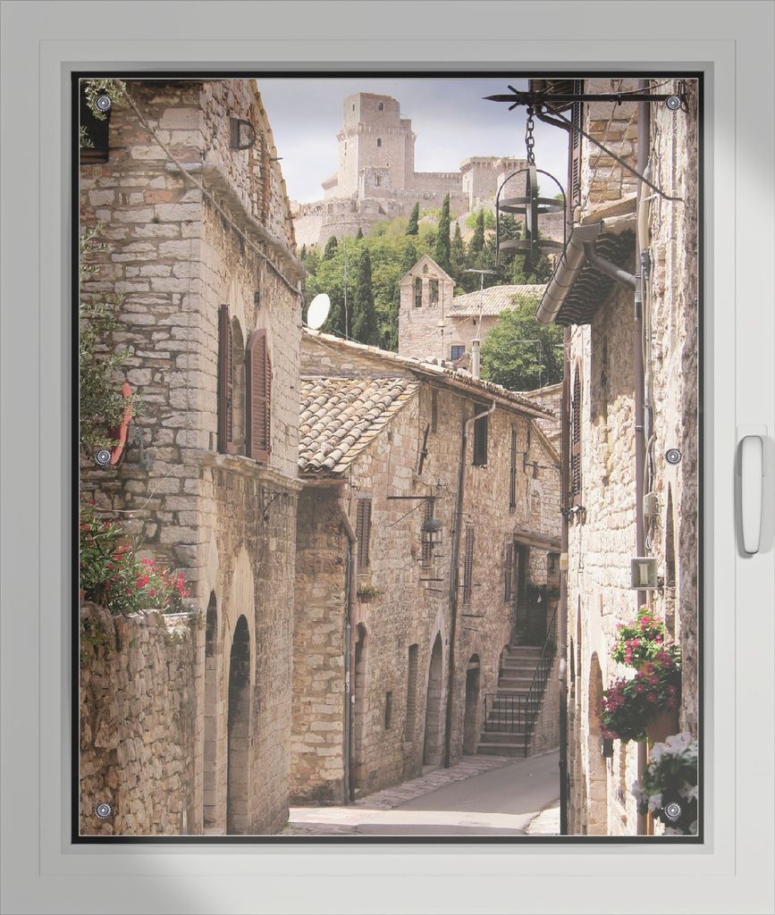 Wallario Lichtschutzbild, Dekorativer Sichtschutz Sonnenschutz 76 x 93 cm mit Motiv: Italienische Gasse - Verdunklung ohne Bohren