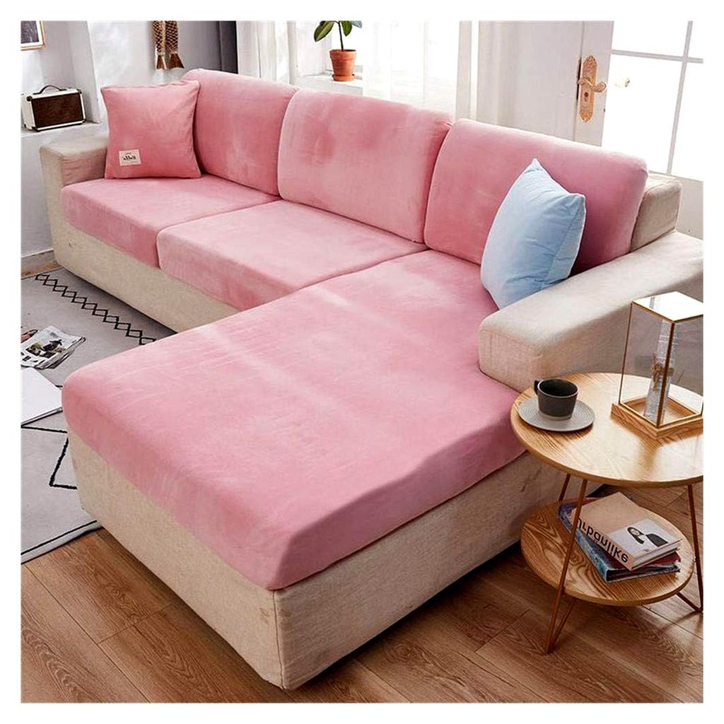 Sitzbezüge für Stühle, Loveseats und Sofas, hoher Stretch, Samt, Schutz für 4-Sitzer, Pink
