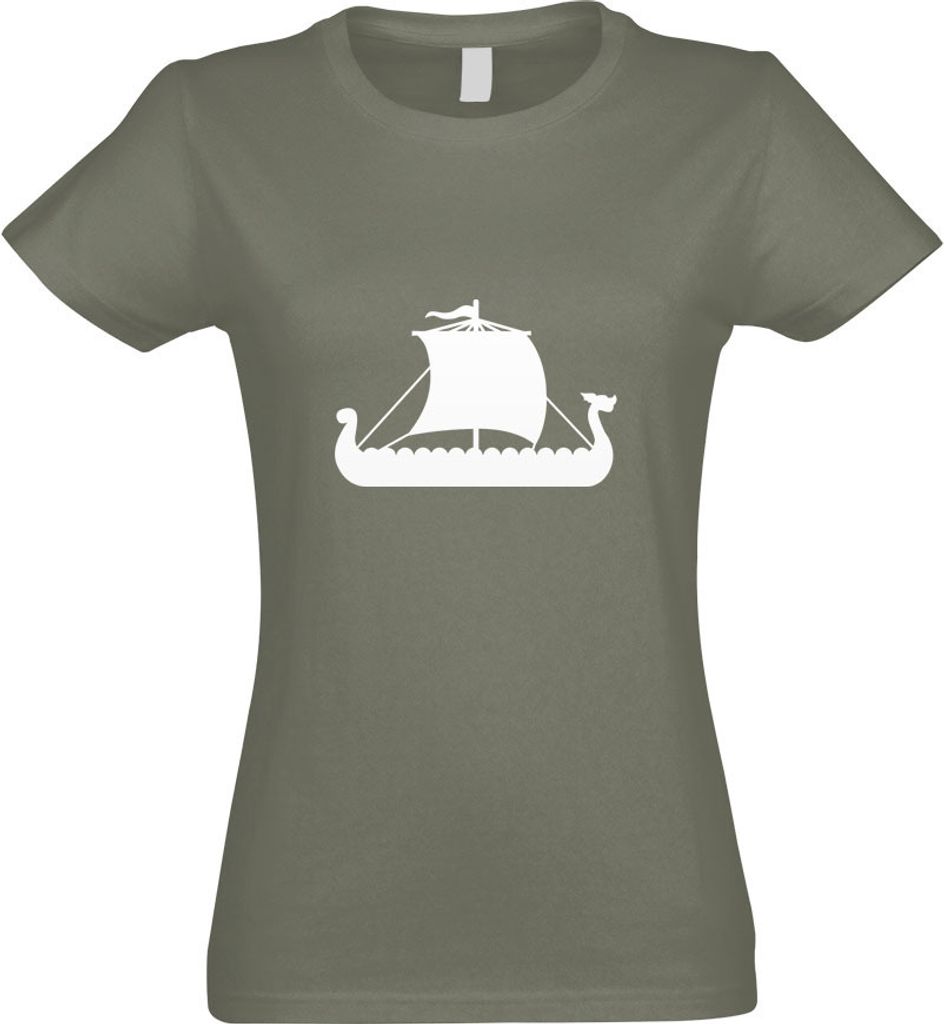 Kiwistar - T-Shirt tailliert - Damen - Olive - Wikinger Schiff Drachenboot - mit Motiv Bedruckt - Funshirt Design - Sport - Freizeit - Damen - XXL