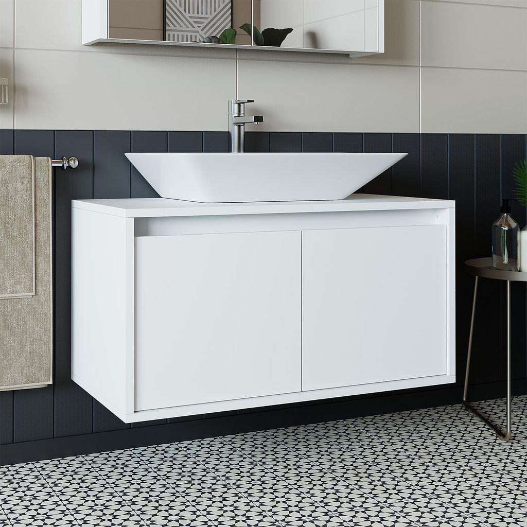 Roomart ATLANTIC-85 Badmöbel Set– 2-teiliges Badezimmermöbel Set - Waschbecken mit Unterschrank - H 45 x B 45 x T 85 cm - Weiß