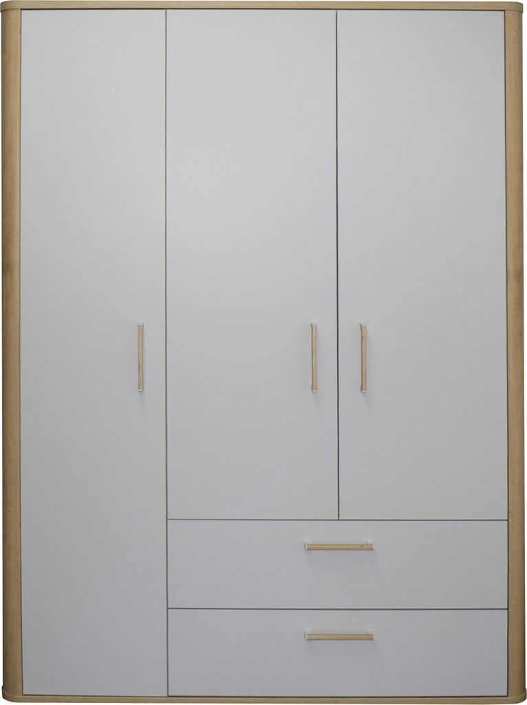 Kleiderschrank "Lilly" in asteiche / kreidegrau matt lack mit 2 Schubladen und 3 Türen. Abmessungen (BxHxT) 138x189x51 cm