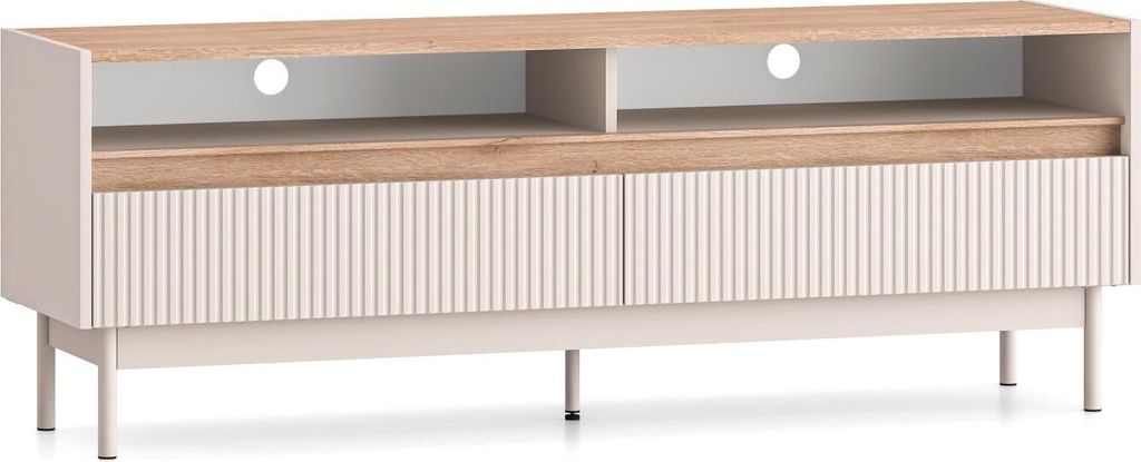 FURNLUX Tv-ständer Dunea Eiche Und Beige 154cm / Hauptfarbe: Beige / Abmessungen: 154 x 55 x 40 cm