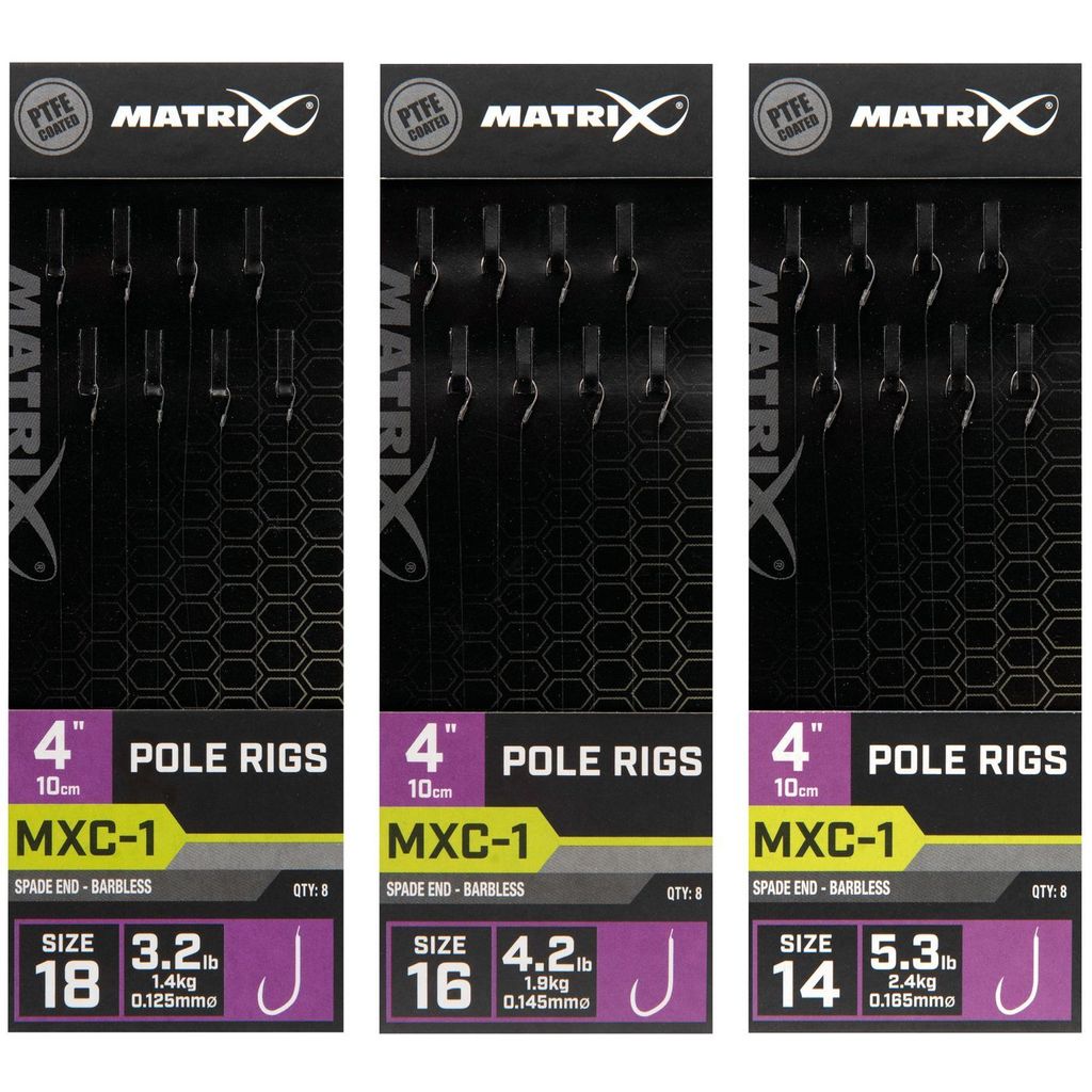 Matrix MXC-1 - Gr. 16 Barbless / 0,145mm / 4" (10cm) Pole Rig - 8 Stk.