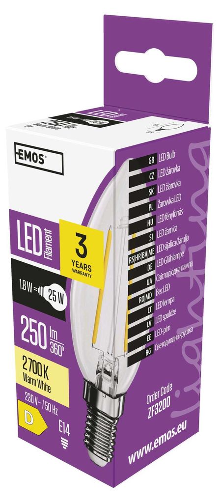 EMOS LED Lampe Edison Candle, 1,8W Ersatz für 25W, Vintage-Glühlampe mit E14 Sockel, Helligkeit 250 lm, Warmweiß 2700 K, 25000 h Lebensdauer, ZF...