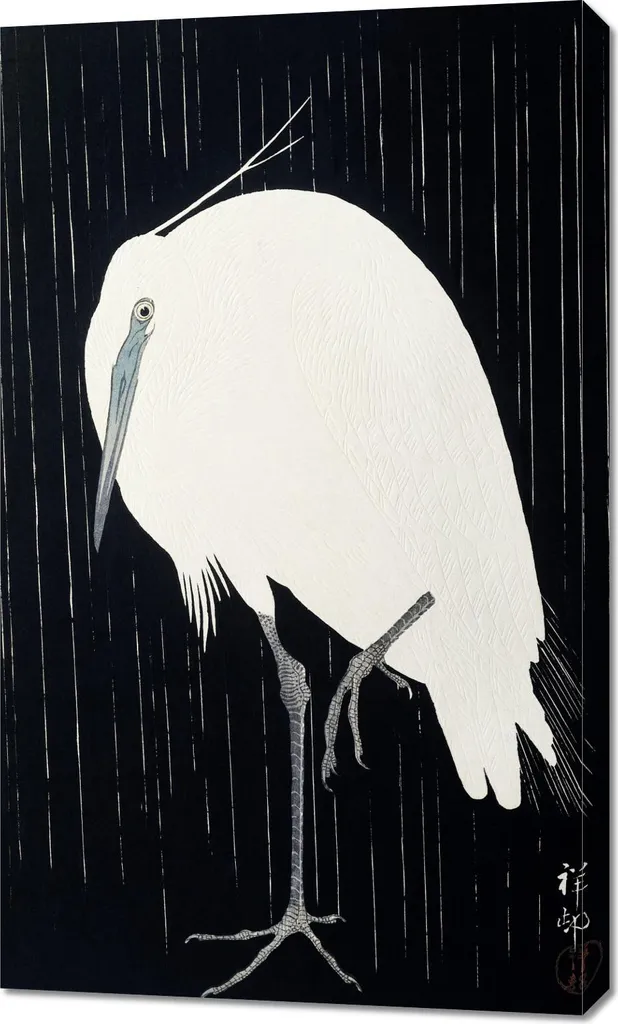Toile Japonaise Koson Egret in the Rain 60x100 cm - Impression Vintage
