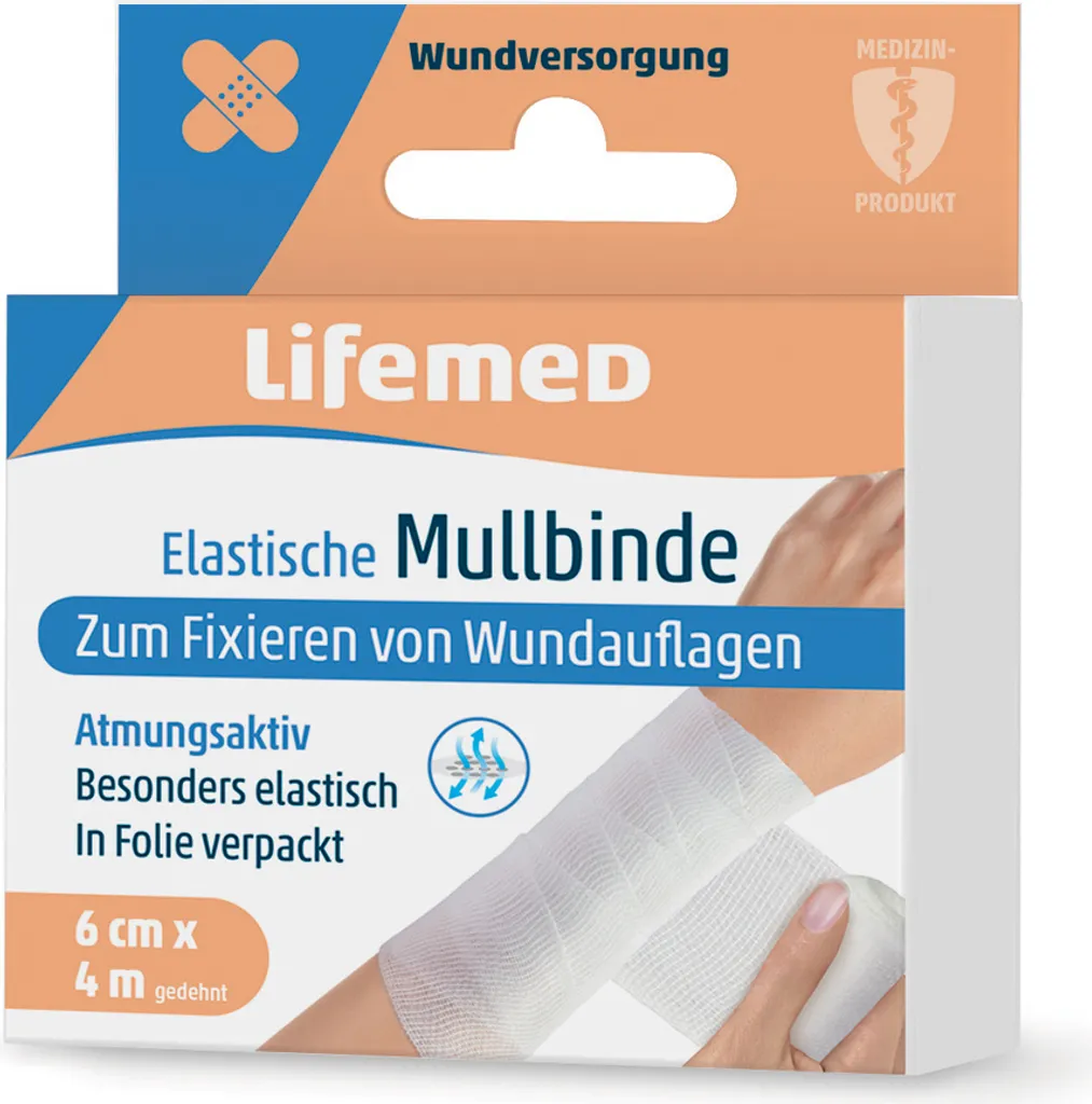 Lifemed 99021 Lifemed Mullbinde elastisch, weiß, 60 mm x 4,0 m