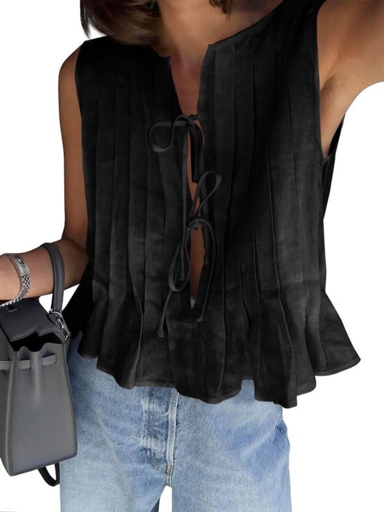 Imily Bela Damenweste mit Schleife, Rüschen-Babydoll-Top, ärmelloses, süßes Kleid, Hemd, Sommerkleidung