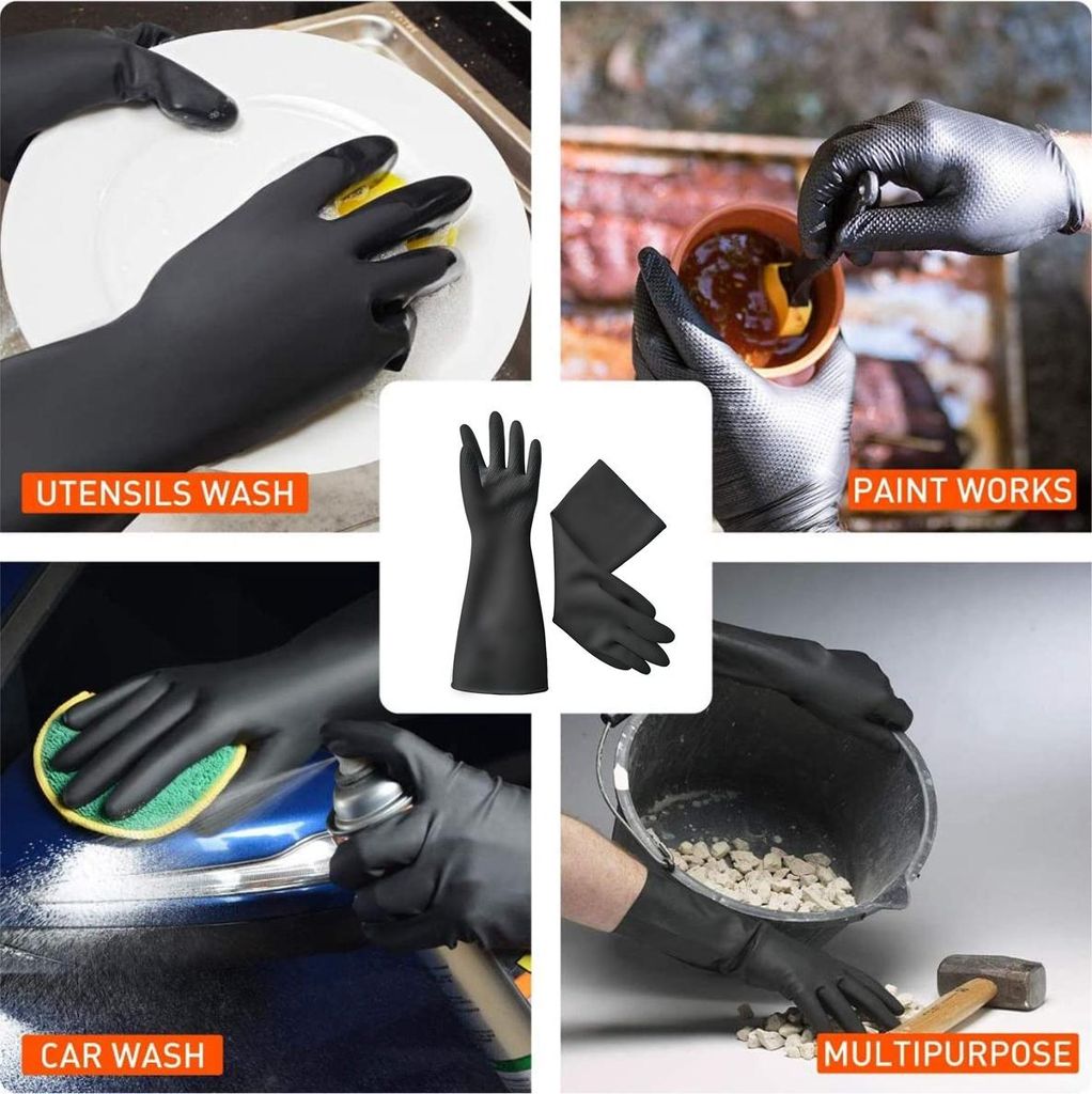 60 cm verlängerte Industrie-Latexhandschuhe, dicke lange schwarze Gummihandschuhe für Säureschutzkleidung (1 Paar)
