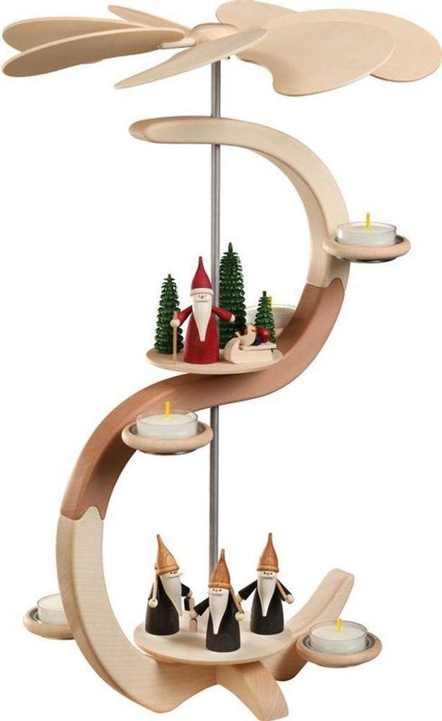 2-stöckige Pyramide S-Form Bergwichtel und Weihnachtswichtel (46cm) von Seiffener Volkskunst