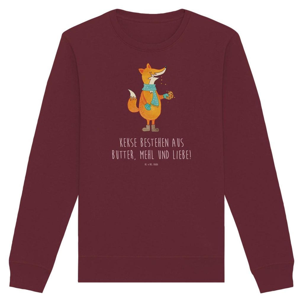 Mr. & Mrs. Panda Baumwoll Pullover Fuchs Keks Größe XS - Burgundy - Geschenk, Pulli, Sweater, Winter, Weihnachtlich, Frieren, Nachhaltiger, Sweat...