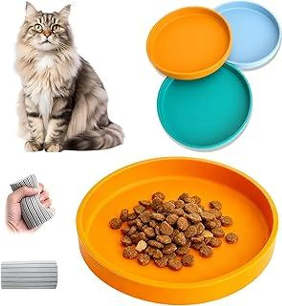 Ciotola Gatto Anti-Stress Baffi Silicone Piatta 18cm Set x3