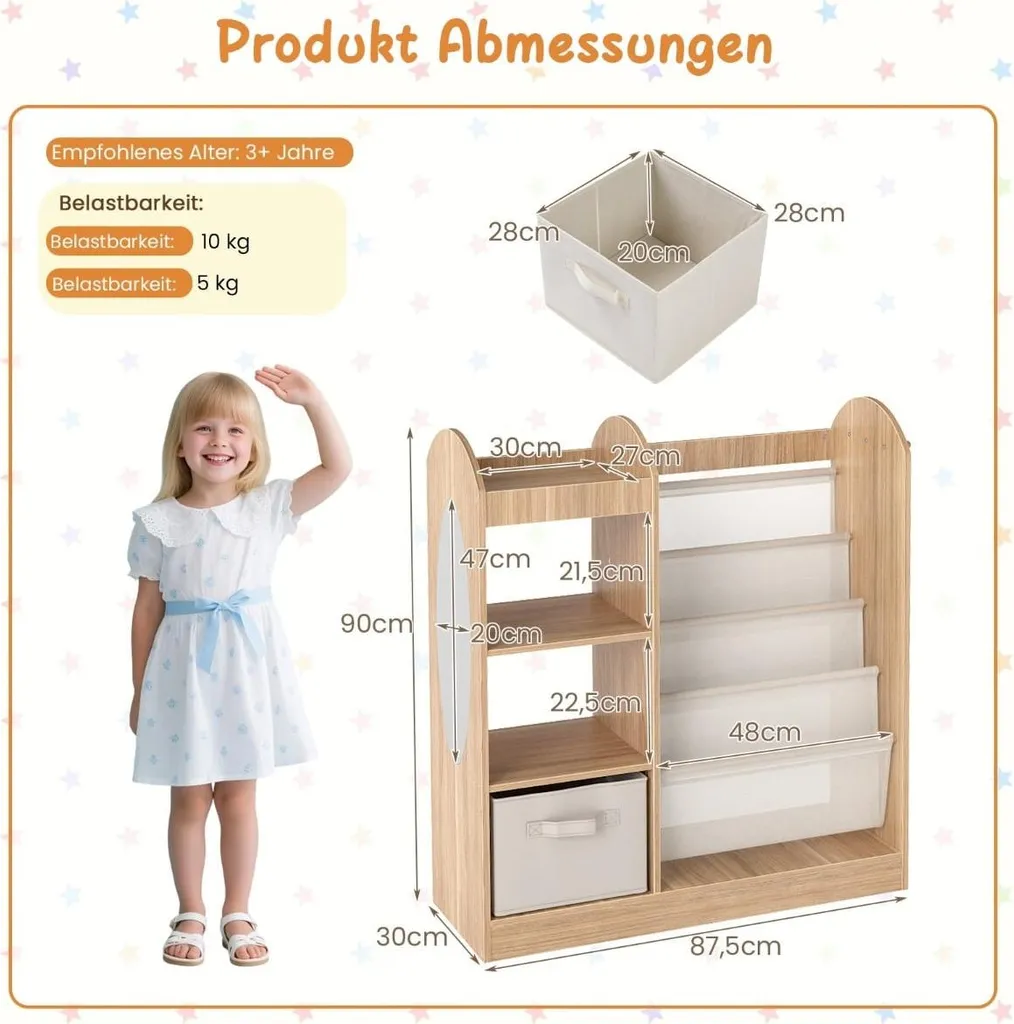Bibliothèque pour enfants avec miroir et bac à jouets Blanc Modèle Léo - 2