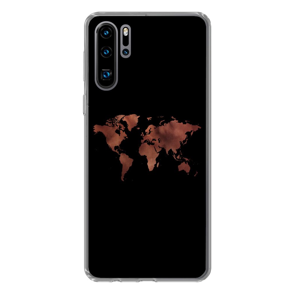 MuchoWow Handyhülle Schutzhülle Hülle für Huawei P30 Pro Weltkarte - Leder - Schwarz Silikon Softcase Handy Hülle - Schutzdeckel