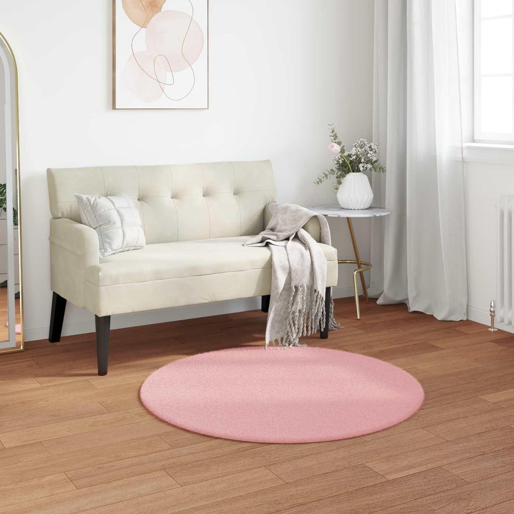 "Schlussverkauf" moderne Teppich - Wohnzimmer Kunstfell Hasen Teppich Olite Rosa Ø 80 cm Polyester C12744