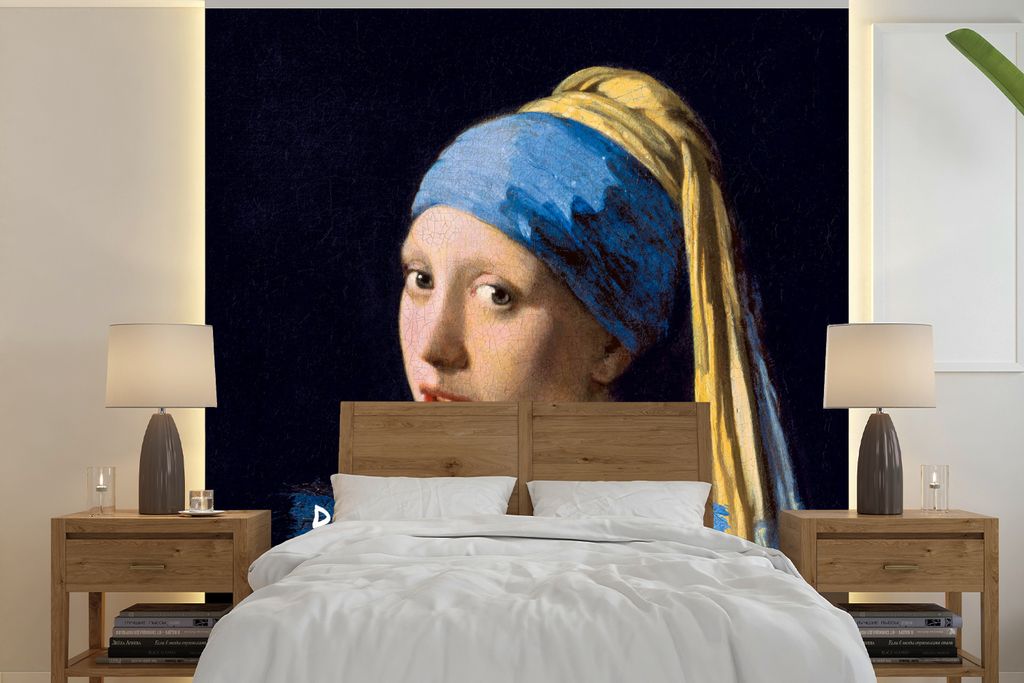 MuchoWow Fototapete für Wohnzimmer oder Schlafzimmer Wandtapete Vinyl Motivtapete Vermeer - Das Mädchen mit dem Perlenohrring - Zitat - 240x240...