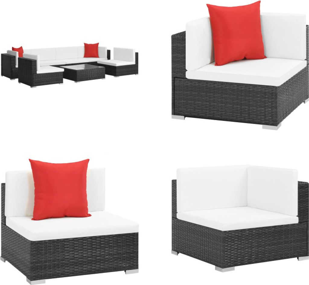 vidaXL 7 tlg. Garten Lounge Set mit Auflagen Poly Rattan Schwarz - Garten-Sofagarnitur - Garten-Sofagarnituren - Gartensofa-Set - Gartensofa-Sets