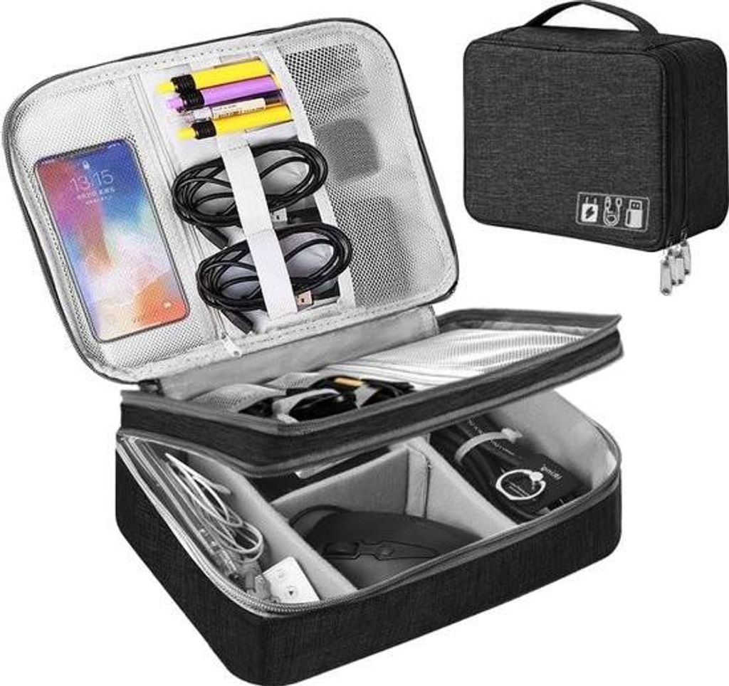 Organizer-Tasche, Reise-Elektronikkoffer, 3-lagig, großes Fassungsvermögen, multifunktional, wasserdicht, stoßfest, geeignet für Kabel, iPad, L...