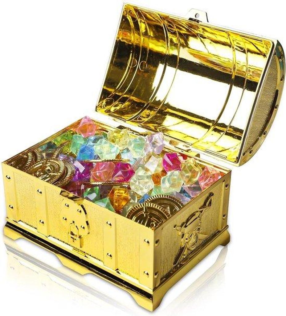 Goldschatkiste für Kindergeburtstag, Piratenschat, Schatzkiste mit Schlösser.