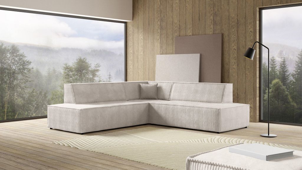 Masseno Ecksofa TESSO II L-S mit Schlaffunktion L-Form, Sofa mit Bettkasten, Wohnzimmersofa, Couch, Soffa, Bettsofa, Couchgarnitur- Creme, TILIA 01