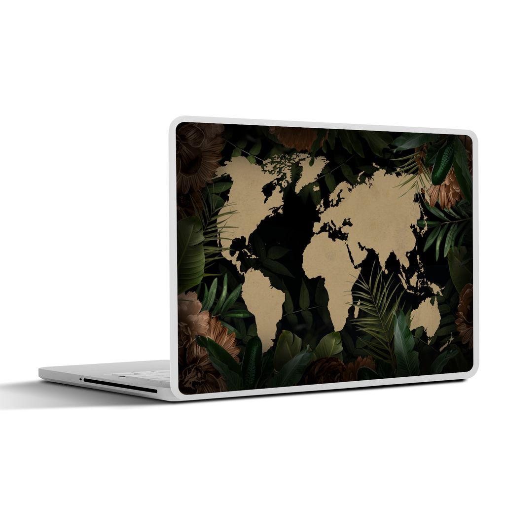 MuchoWow Laptop Aufkleber Sticker Cover Weltkarte - Blätter - Tropische Pflanzen 32.5x23.5 cm - Sticker für Laptop - Selbstklebend