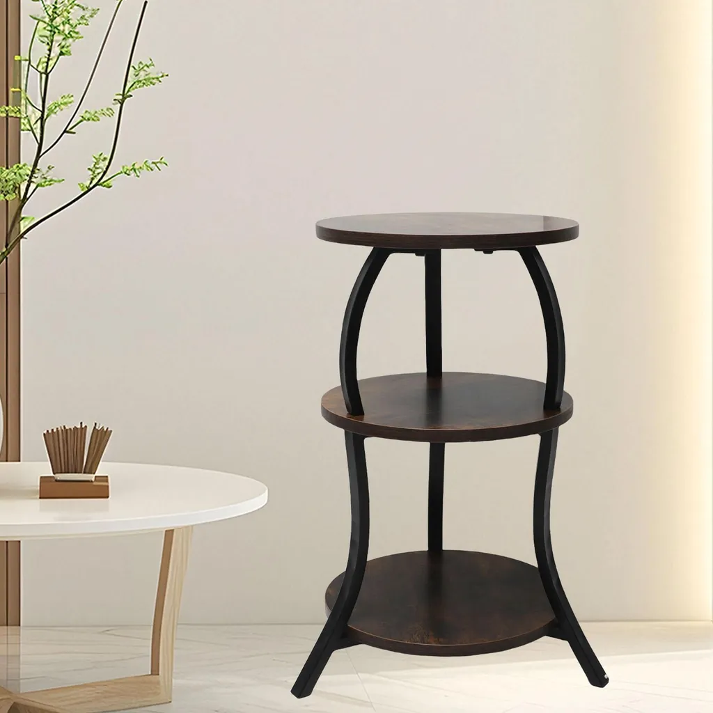 Table d'appoint en MDF et métal 61 cm, bout de canapé rustique moderne