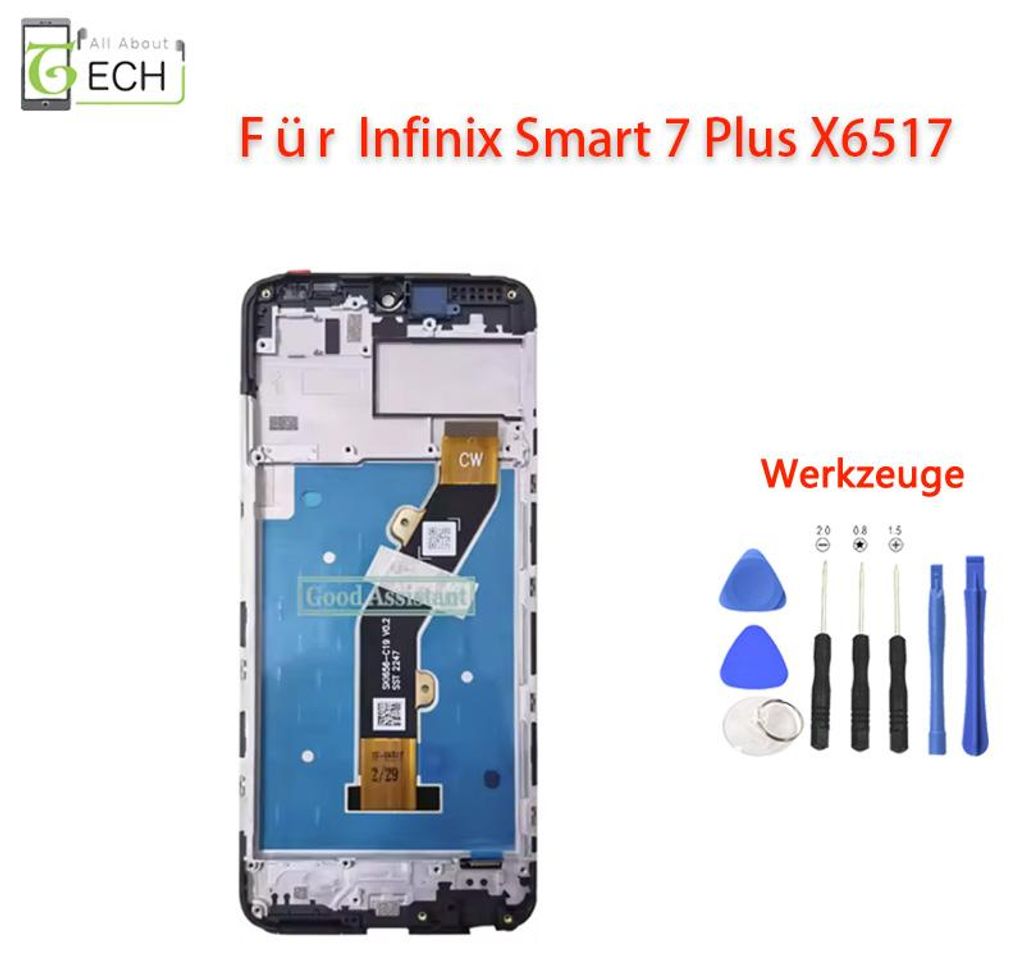 Für Infinix Smart 7 Plus X6517 LCD Display mit Rahmen Touchscreen Bildschirm