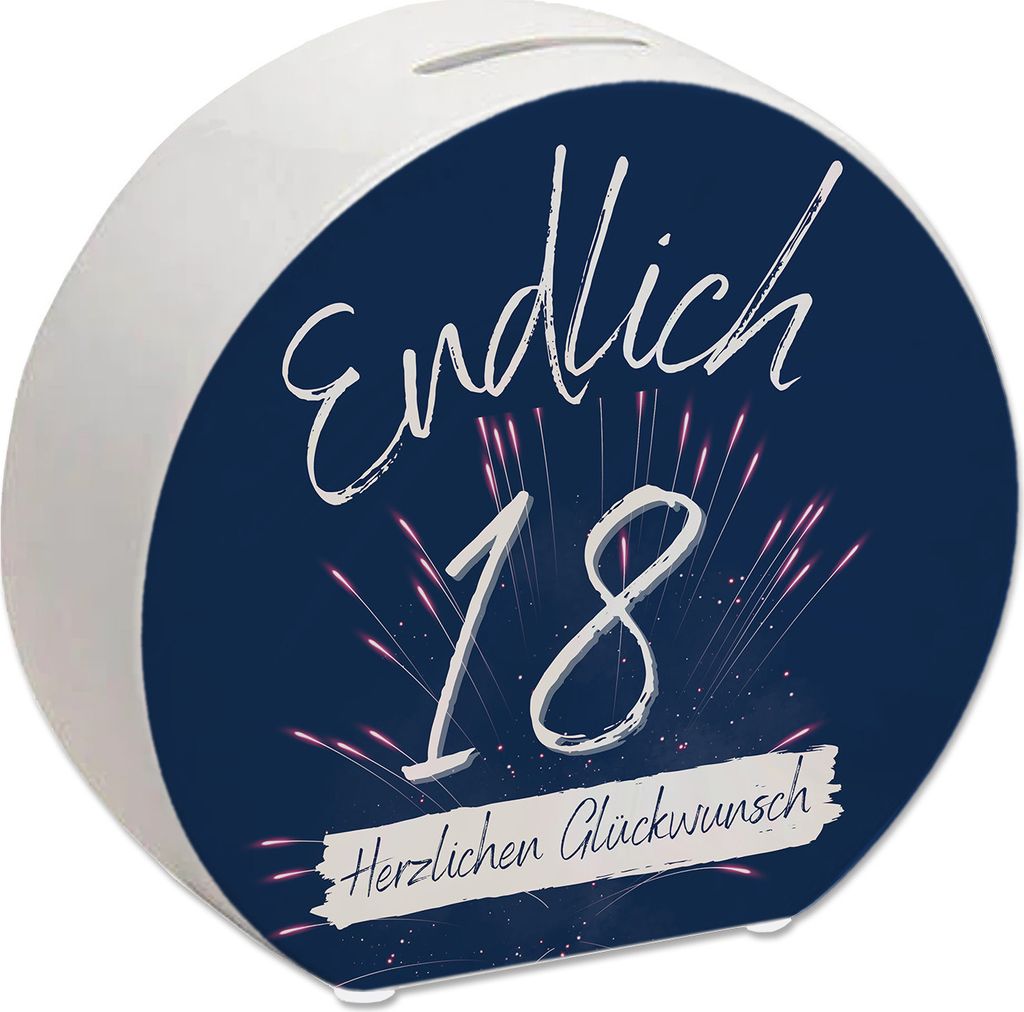 Endlich 18 Spardose mit Spruch Herzlichen Glückwunsch