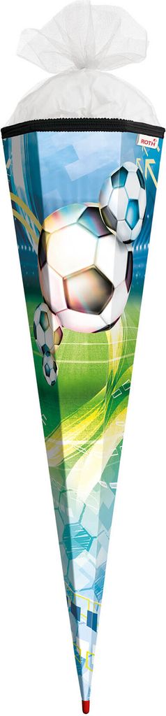 ROTH Schultüte groß Fußball 100 cm eckig Rot(h)-Spitze Tüllverschluss Zuckertüte Schulanfang