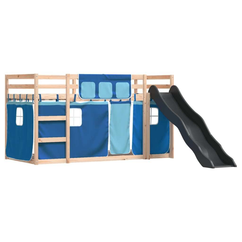 SYFAX Etagenbett mit Rutsche und Gardinen Blau 90x190 cm