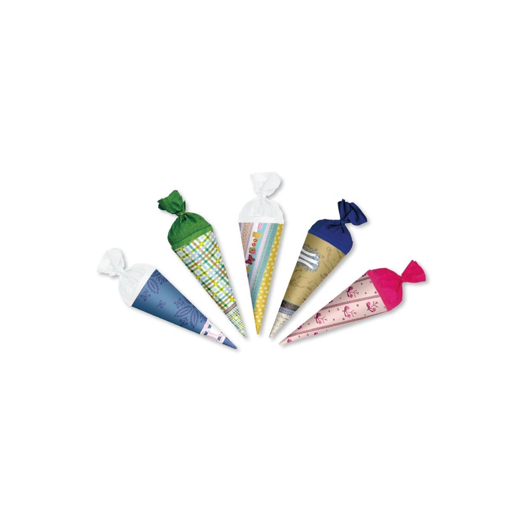 5er Set Schultüten klein zum Schulwechsel 15 cm rund mit Produktbild 