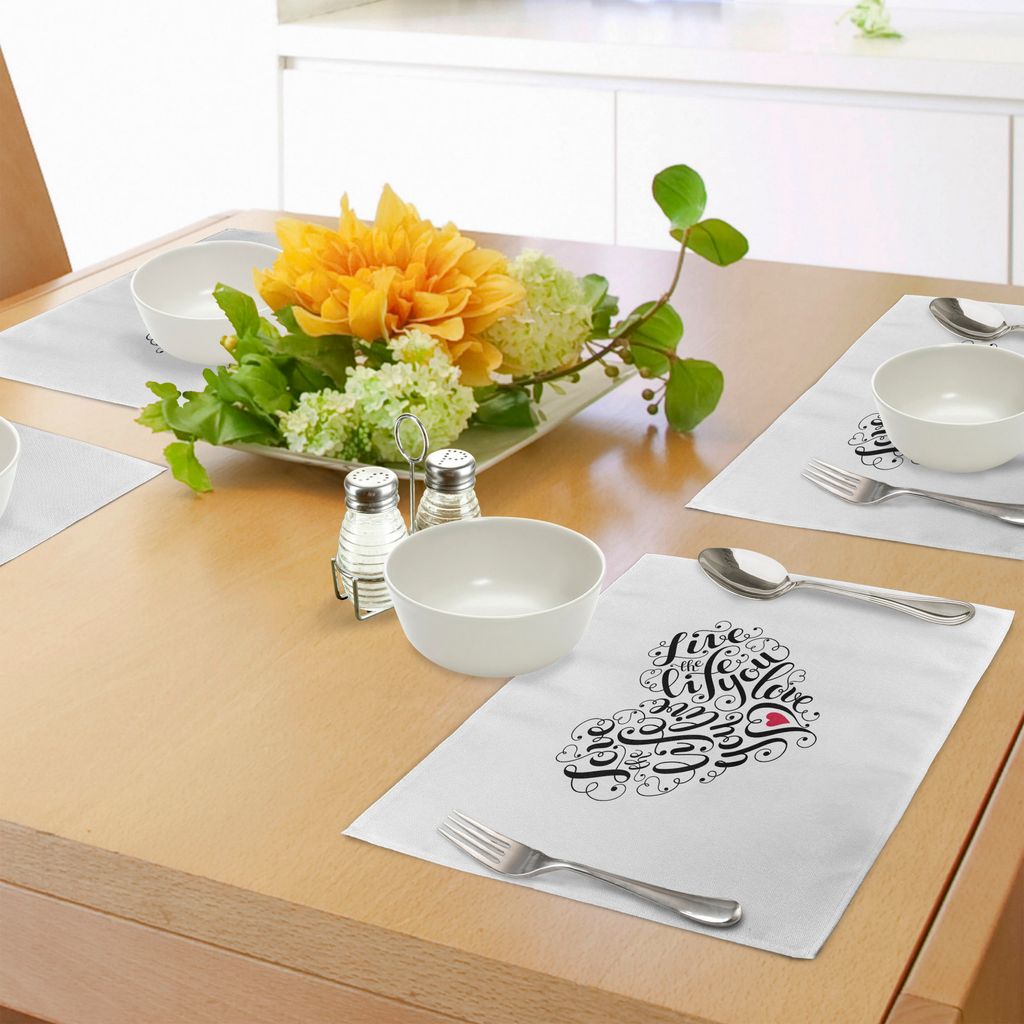 ABAKUHAUS Liebe Platzmatten, Inspirierende Zitate in Herzform Positive Vibes Valentinstag Romantik, Tiscjdeco aus Farbfesten Stoff für das Esszimm...