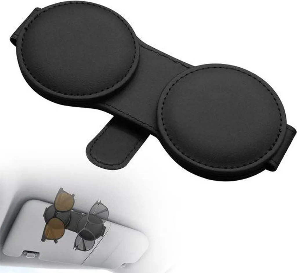 Porte-lunettes voiture magnétique en cuir noir premium - Fermeture Aimant
