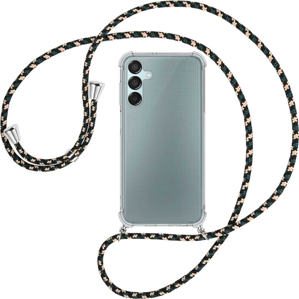 Handykette Backcover-Schutzhülle mit Band (Metall silberfarben) für Samsung Galaxy M15 / F15 5G - camouflage