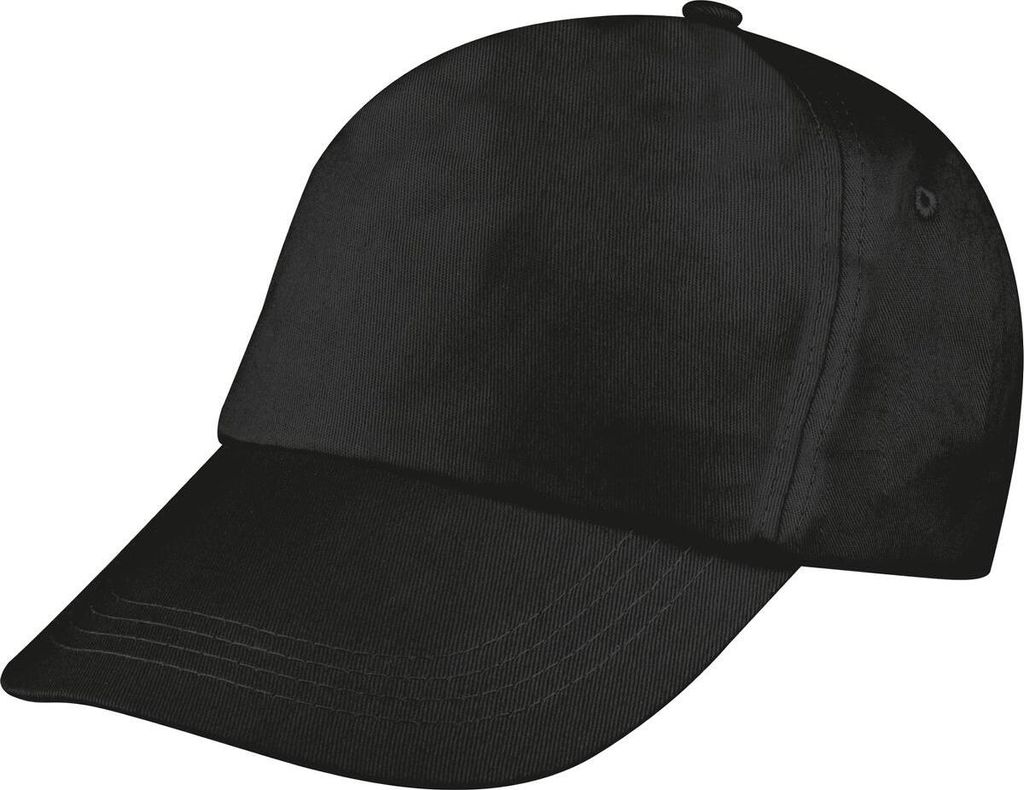 A studio shot of a black baseball cap.