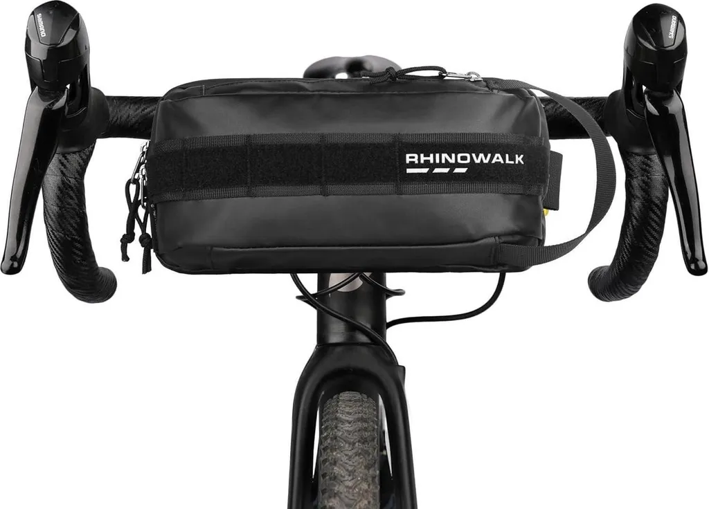 Sacoche de guidon de vélo noire 2.4L avec système MOLLE et logo réfléchissant