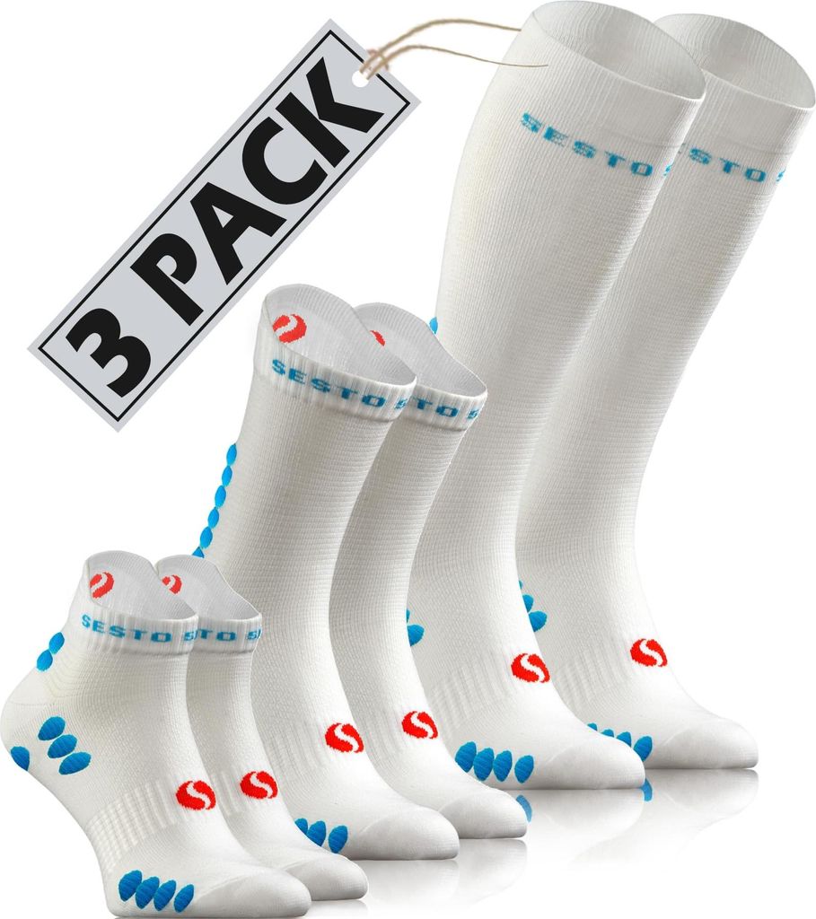 Sesto Senso Sportsocken 3 Paar – atmungsaktiv und elastisch, Sneakersocken, Wadensocken und Kompressionsstrümpfe - Größe 35-38, Weiß
