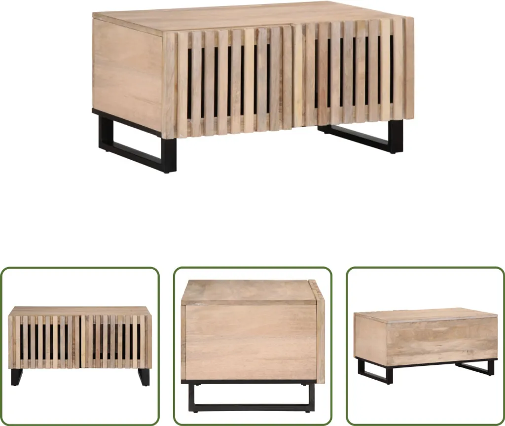 The Living Store tavolino bianco 80x51x40 cm in legno massiccio di mango