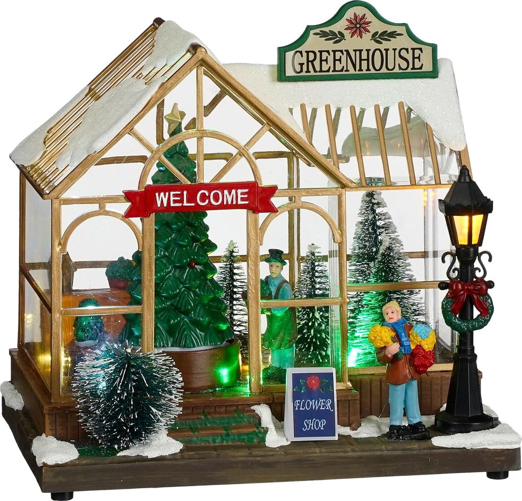 LuVille Weihnachtsdorf-Miniatur-Wintergewächshaus - L21 x B14 x H20 cm