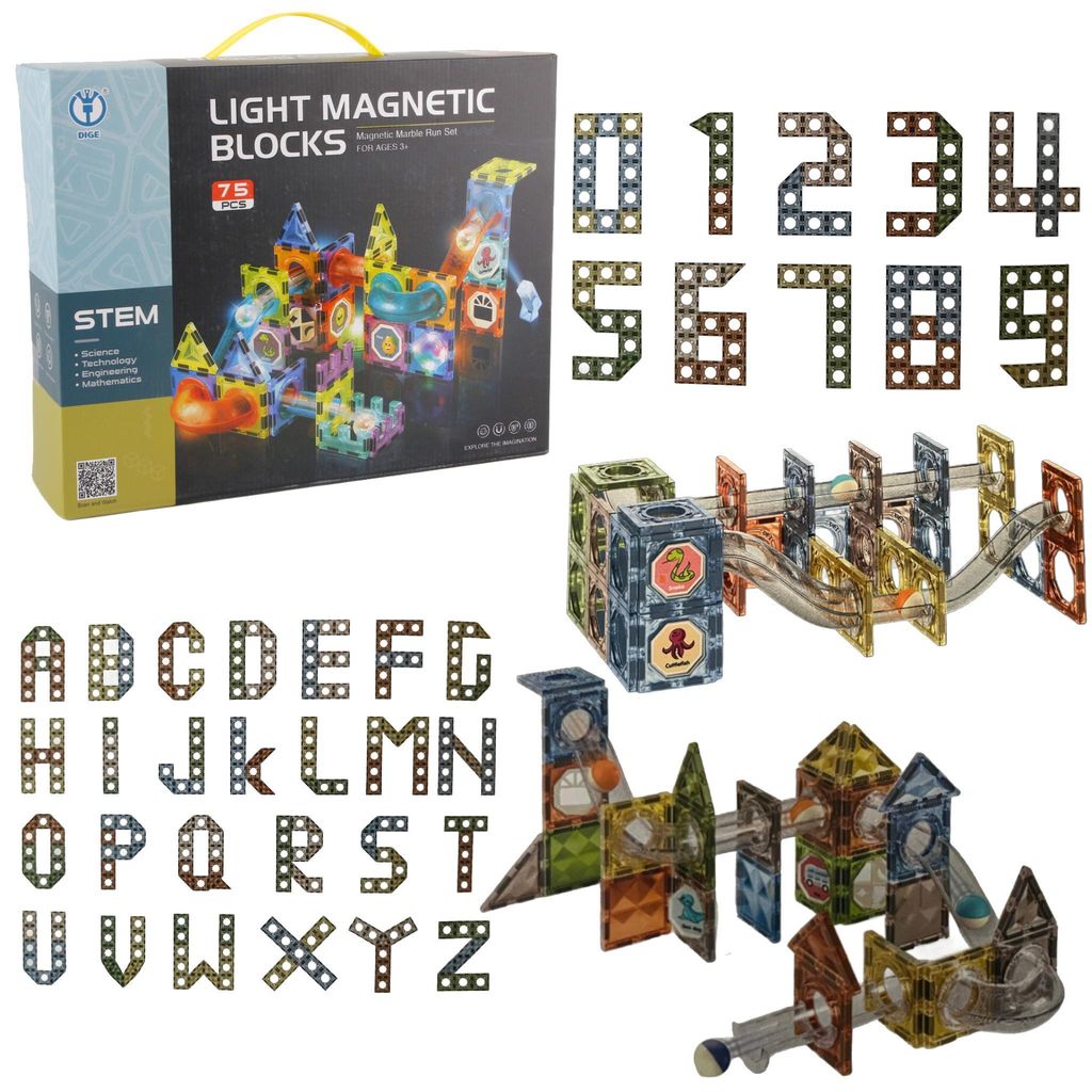 Magnetische Kugelbahn mit Licht – 105-tlg. Baustein-Set für Kinder