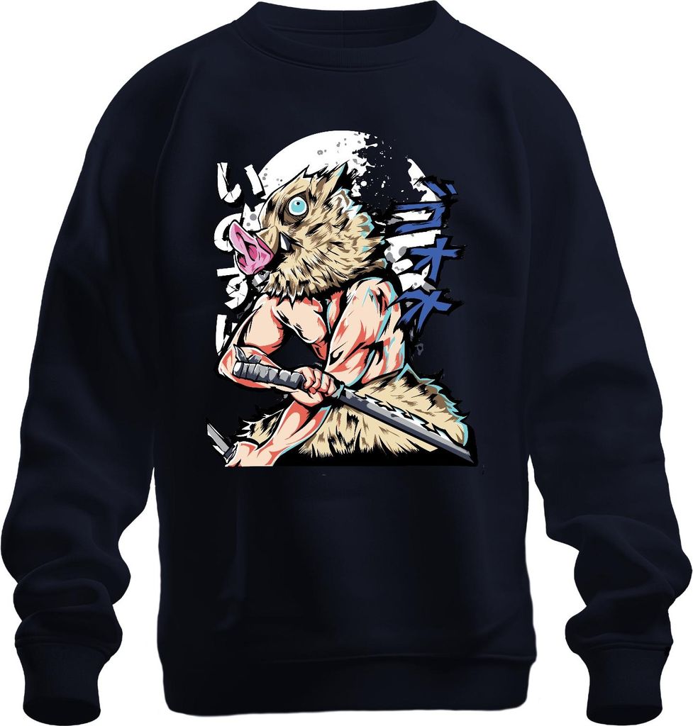 Ebermaske Samurai Schwert Anime Krieger Muskulös Manga Cosplay Uni Sweatshirt Pullover, Navy, L