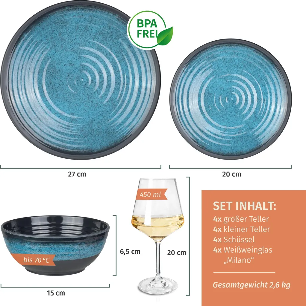 Czeo Set Piatti Capeggio Colorati, Set Stoviglie di Plastica Lavabili